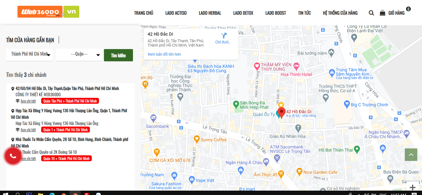 Tìm kiếm chi nhánh theo tỉnh thành